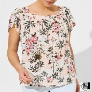 Pink Clip Jacquard Square Neck Flutter Sleeve Top Shirt Torrid NWT Size 6X